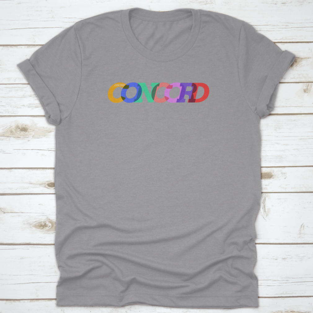 Concord T-shirt featuring the city name in colorful text on a white background, showcasing its stylish design and comfortable fit.