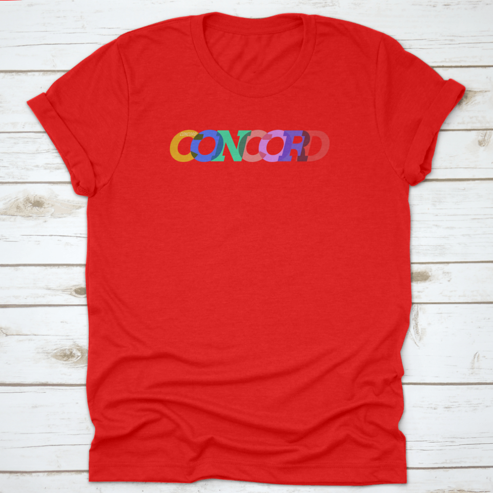 Concord T-shirt featuring the city name in colorful text on a white background, showcasing its stylish design and comfortable fit.
