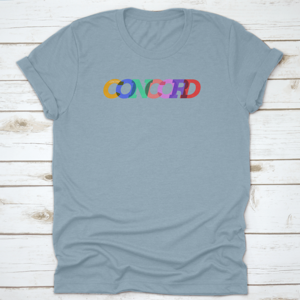 Concord T-shirt featuring the city name in colorful text on a white background, showcasing its stylish design and comfortable fit.