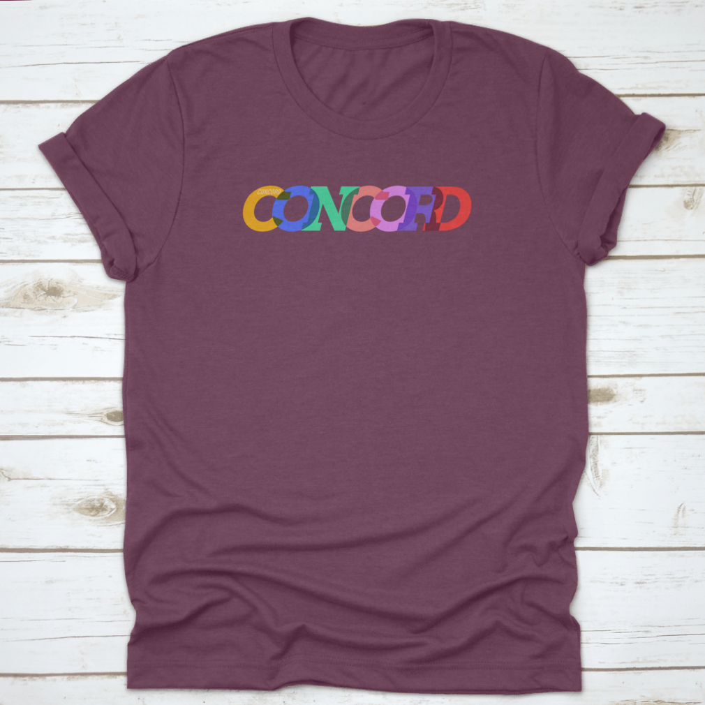 Concord T-shirt featuring the city name in colorful text on a white background, showcasing its stylish design and comfortable fit.