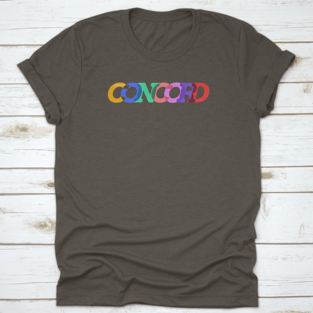 Concord T-shirt featuring the city name in colorful text on a white background, showcasing its stylish design and comfortable fit.