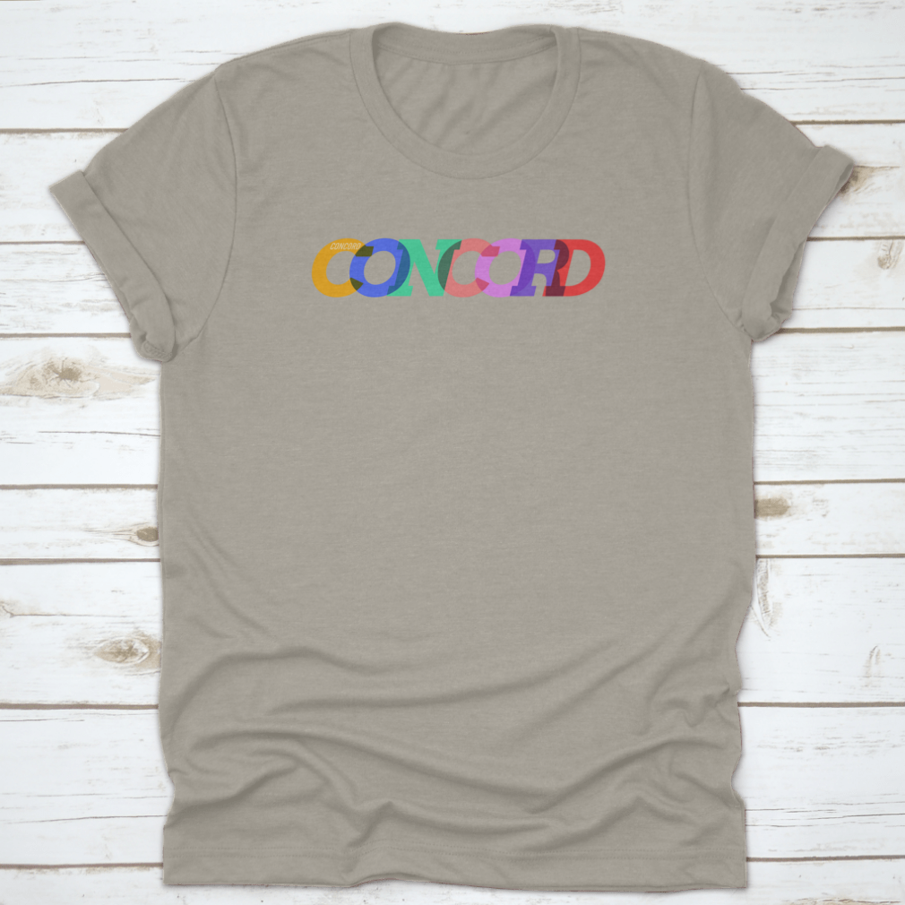 Concord T-shirt featuring the city name in colorful text on a white background, showcasing its stylish design and comfortable fit.