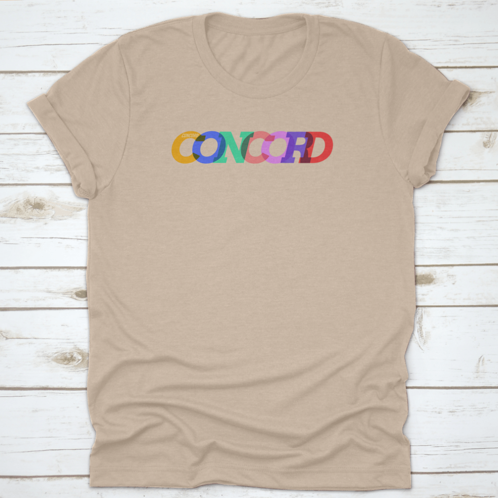 Concord T-shirt featuring the city name in colorful text on a white background, showcasing its stylish design and comfortable fit.