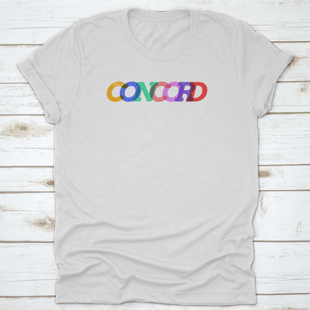 Concord T-shirt featuring the city name in colorful text on a white background, showcasing its stylish design and comfortable fit.
