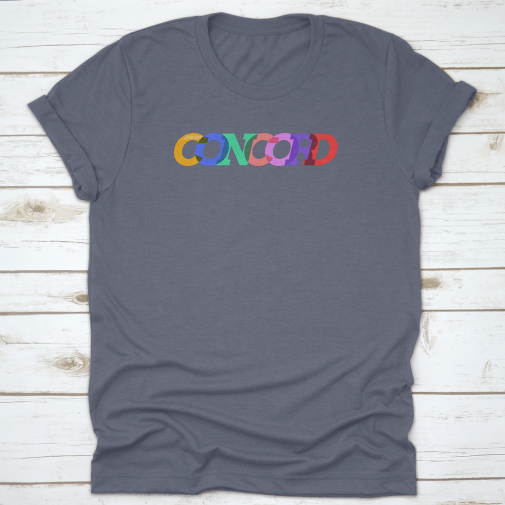 Concord T-shirt featuring the city name in colorful text on a white background, showcasing its stylish design and comfortable fit.