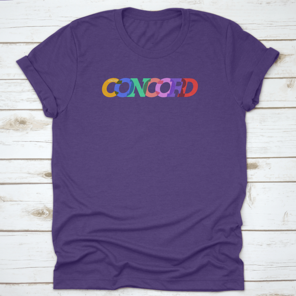 Concord T-shirt featuring the city name in colorful text on a white background, showcasing its stylish design and comfortable fit.
