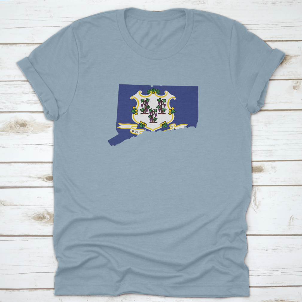 Connecticut Map Flag t-shirt featuring the state flag design, made from 100% cotton for comfort and style.