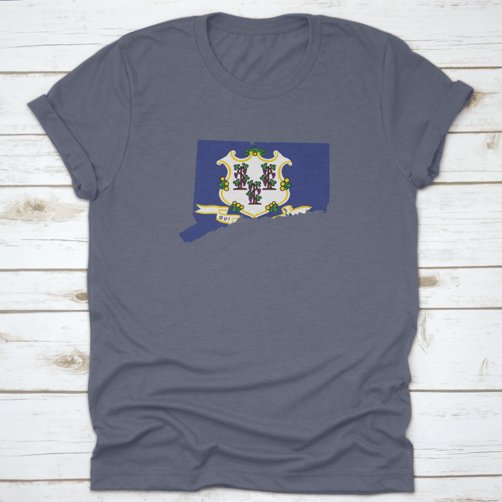 Connecticut Map Flag t-shirt featuring the state flag design, made from 100% cotton for comfort and style.