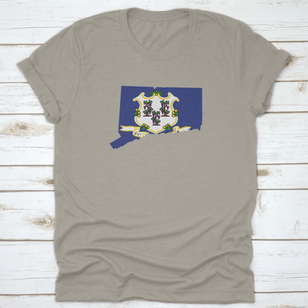 Connecticut Map Flag t-shirt featuring the state flag design, made from 100% cotton for comfort and style.