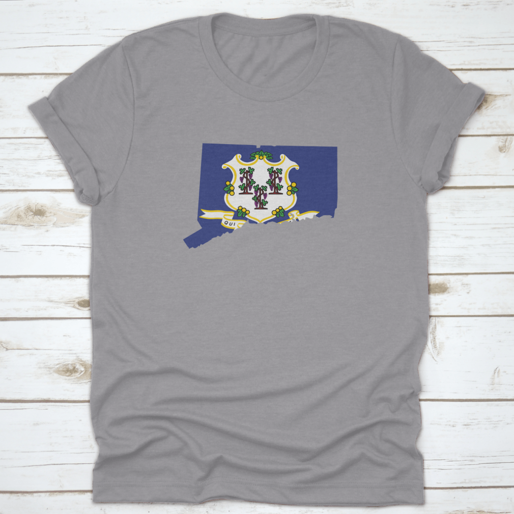 Connecticut Map Flag t-shirt featuring the state flag design, made from 100% cotton for comfort and style.