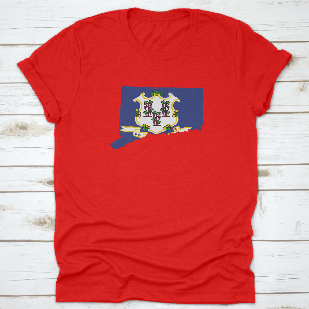 Connecticut Map Flag t-shirt featuring the state flag design, made from 100% cotton for comfort and style.