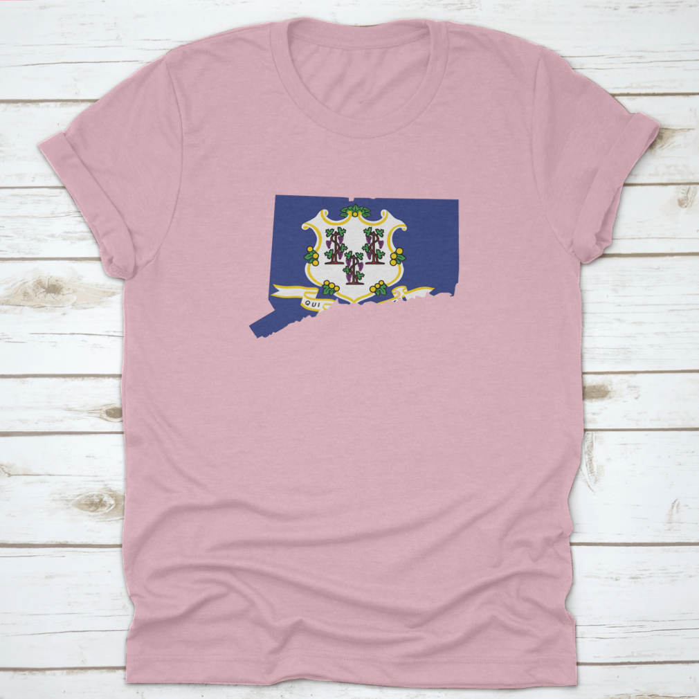 Connecticut Map Flag t-shirt featuring the state flag design, made from 100% cotton for comfort and style.