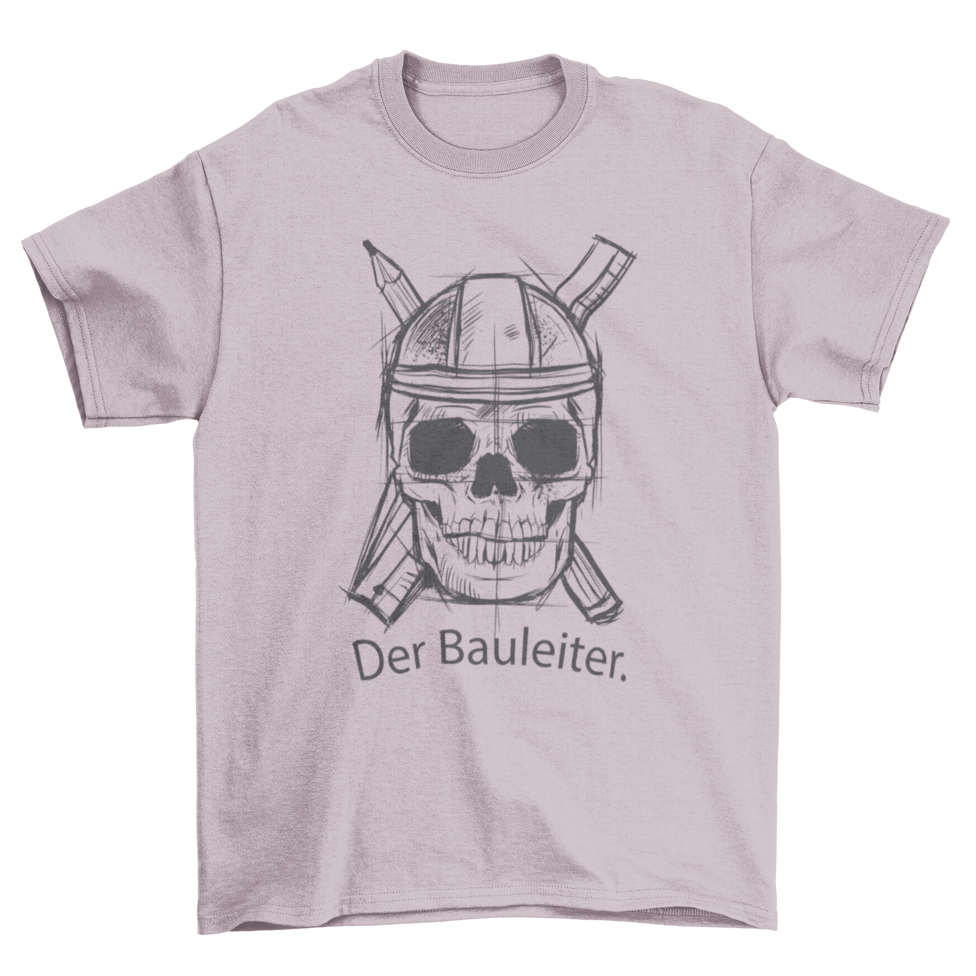 Construction Skull Sketch T-Shirt featuring a skull in a helmet with the caption 'Der bauleiter'.
