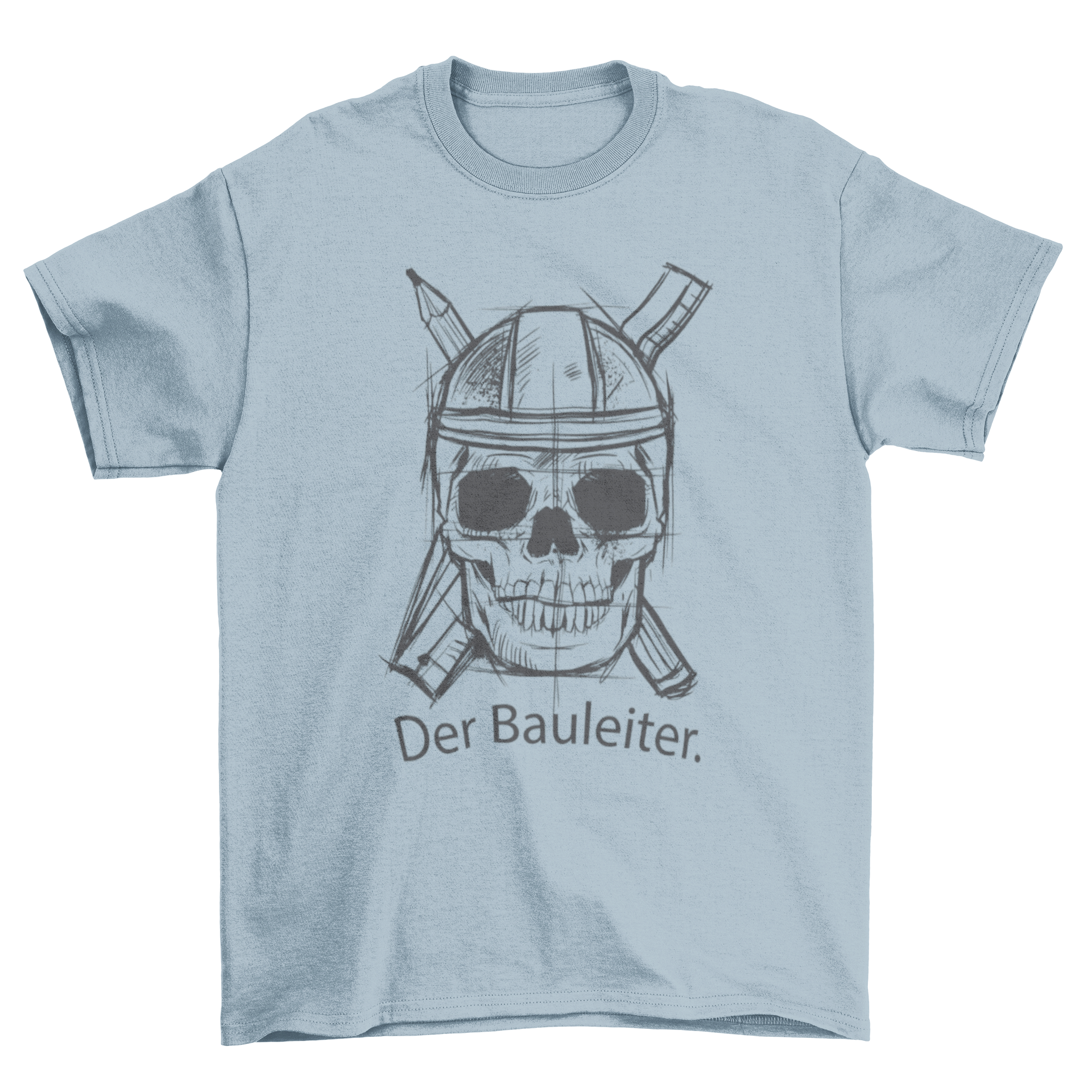 Construction Skull Sketch T-Shirt featuring a skull in a helmet with the caption 'Der bauleiter'.
