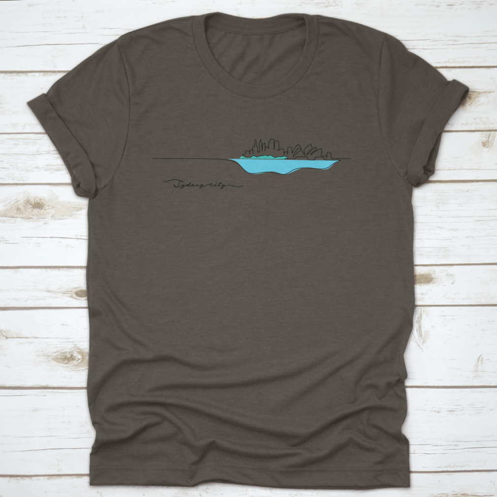 A stylish t-shirt featuring a continuous silhouette of Sydney's iconic skyline, perfect for Australia Day celebrations.