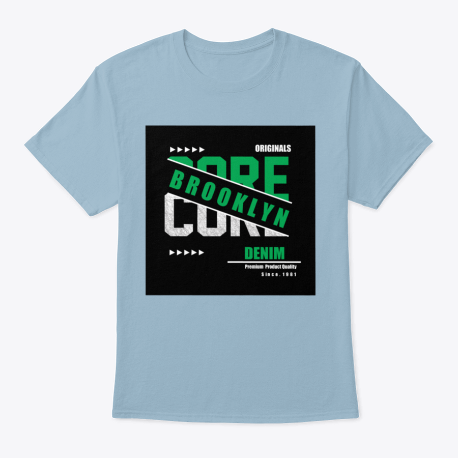 Core Denim Slogan Tee featuring graphic typography design on a classic fit t-shirt, made from 100% cotton.