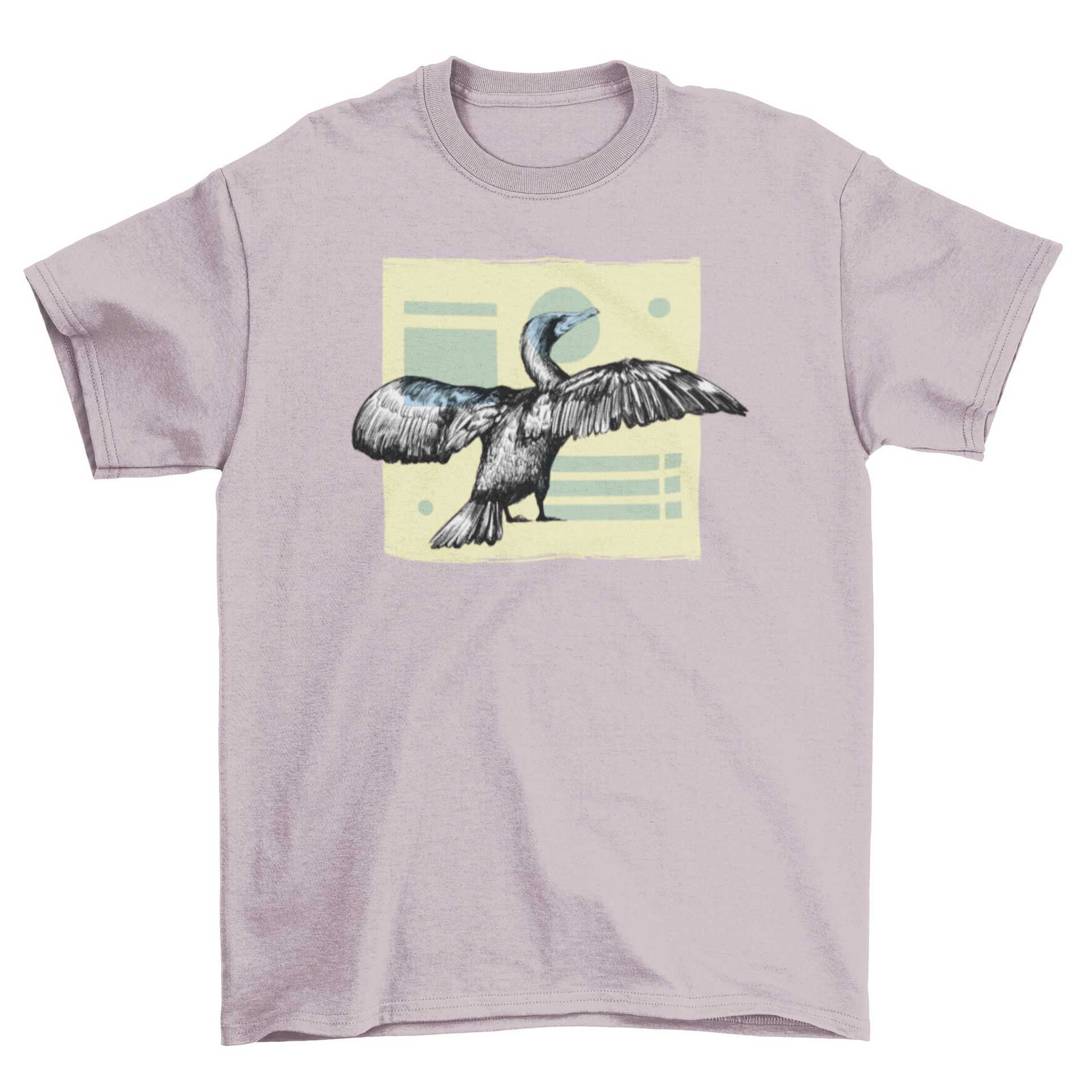 A stylish cormorant bird t-shirt featuring a detailed design of the bird, perfect for nature lovers.