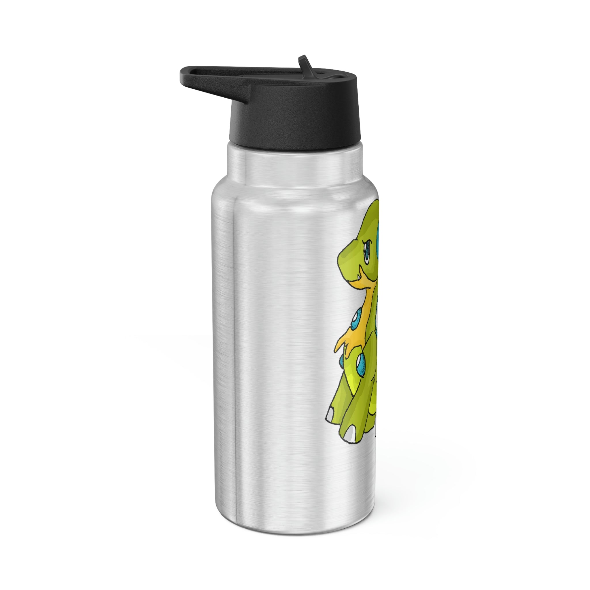 Cortenais Gator Tumbler in stainless steel with a custom design and plastic straw, showcasing its 32oz capacity.