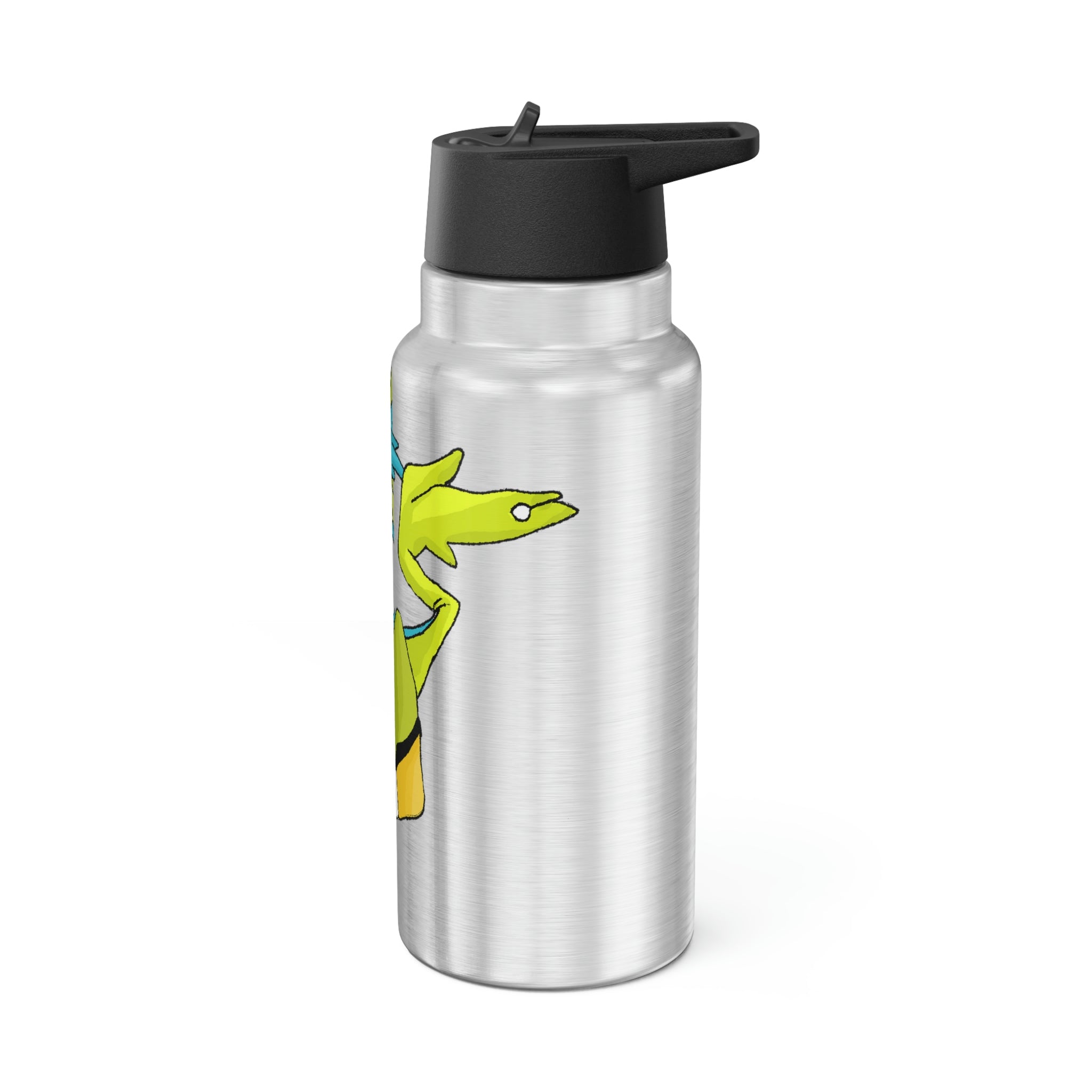 Cortenais Gator Tumbler in stainless steel with a custom design and plastic straw, showcasing its 32oz capacity.