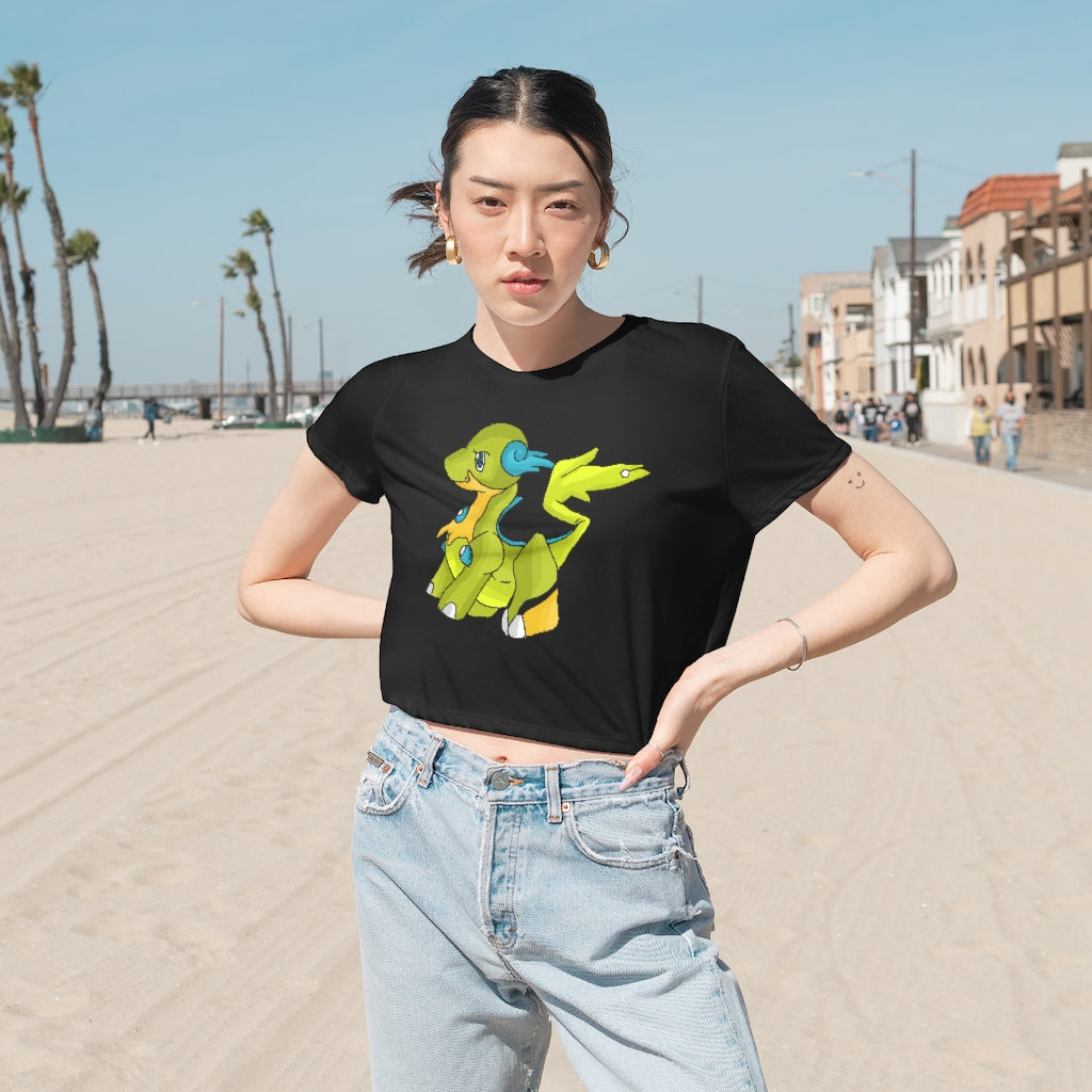 Cortenais Women's Flowy Cropped Tee in a stylish design, showcasing its soft fabric and modest cropped fit.