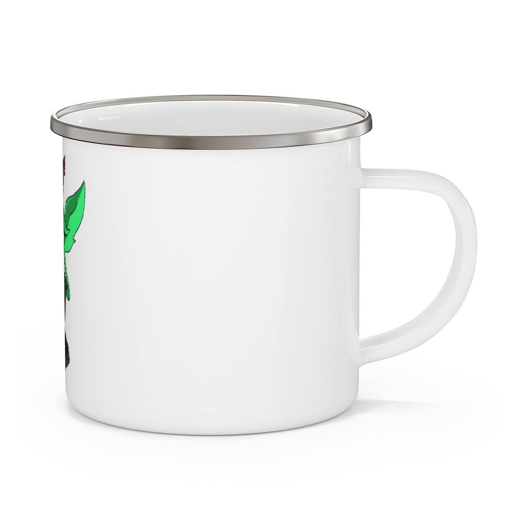 Corteon Enamel Camping Mug with a C-handle, showcasing a personalized design and durable enamel finish.
