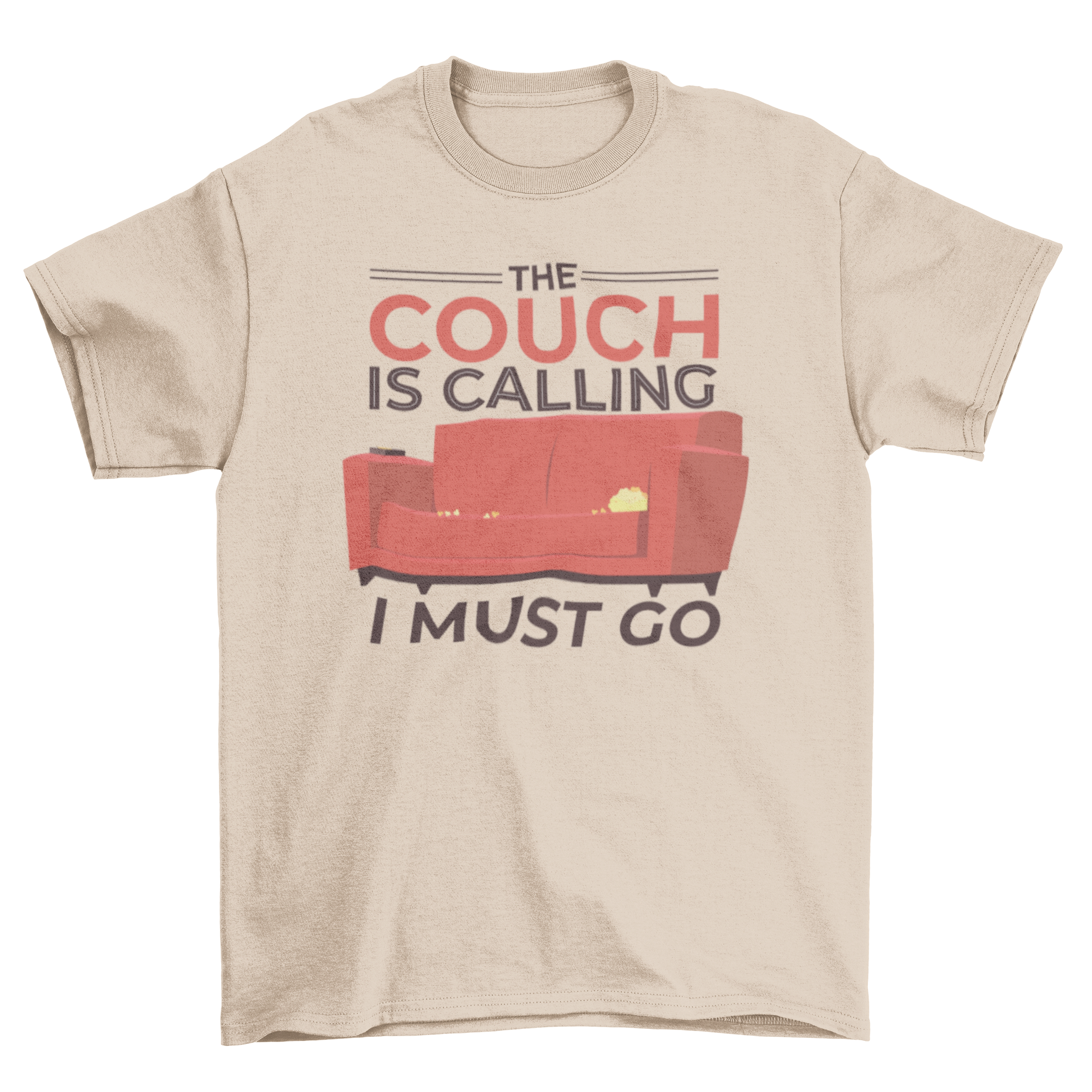 Couch Calling Funny T-shirt featuring a couch graphic and humorous text.