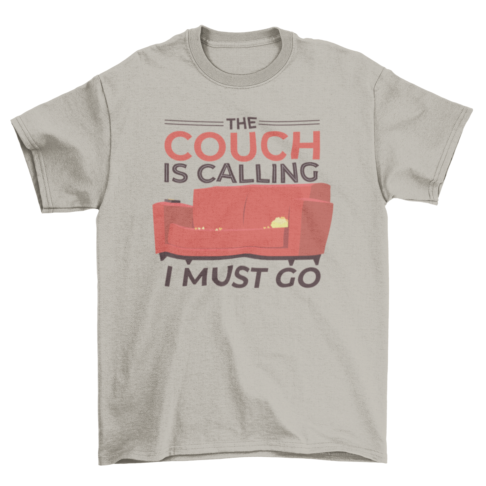 Couch Calling Funny T-shirt featuring a couch graphic and humorous text.