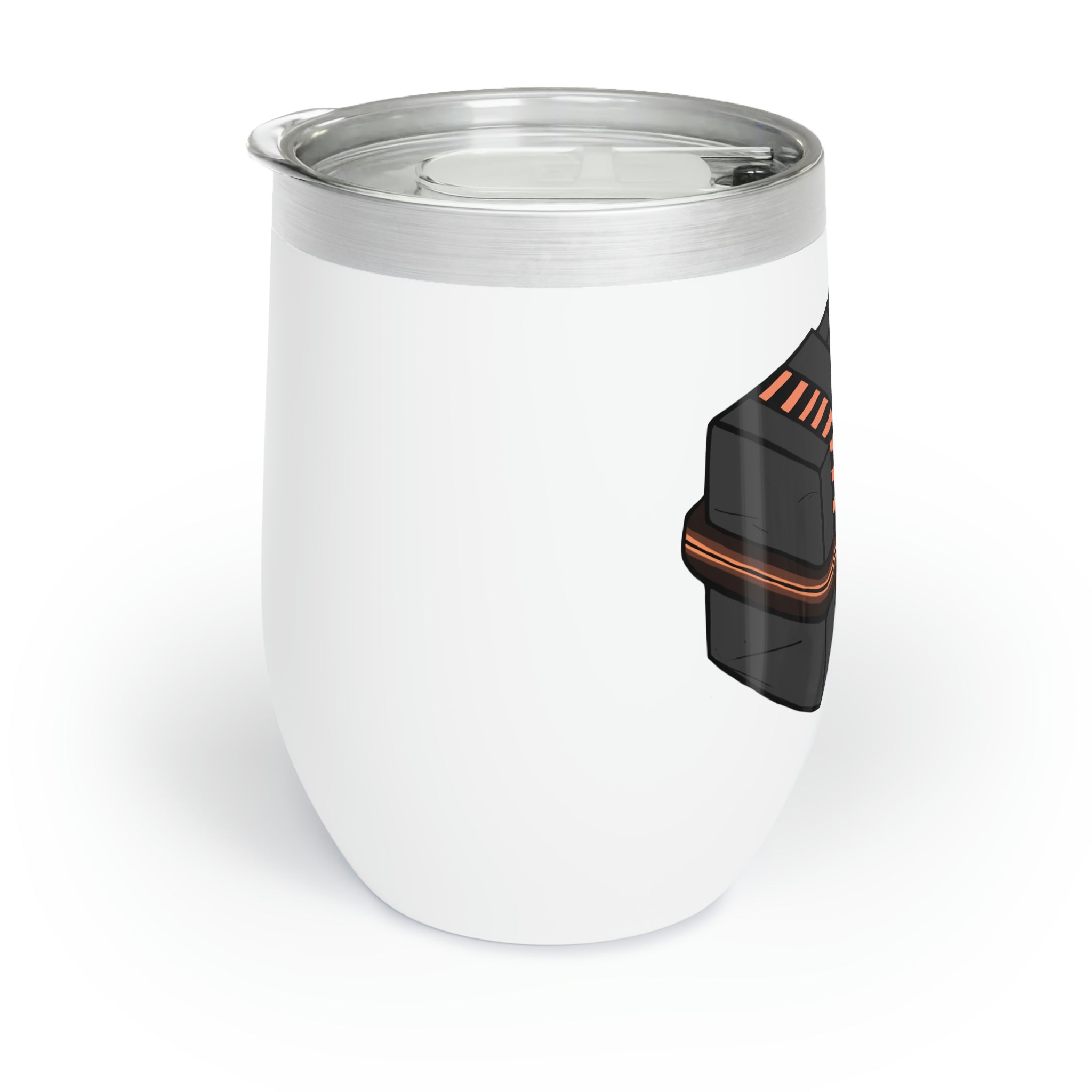 A stylish Crate Chill Wine Tumbler in stainless steel, showcasing its double-insulated design and customizable features.