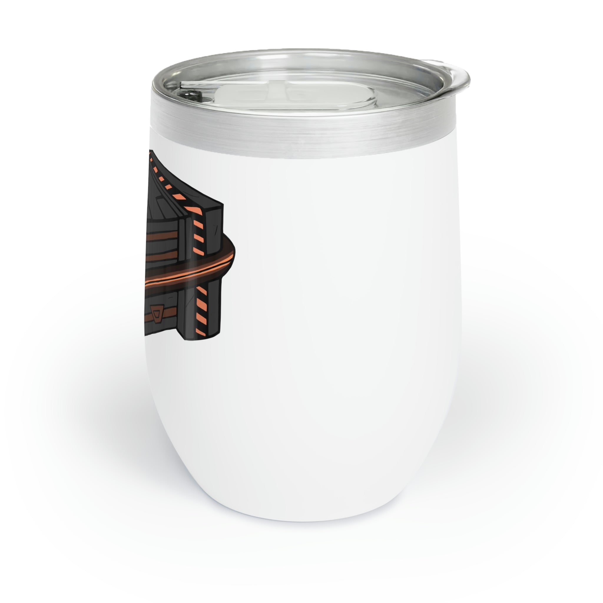 A stylish Crate Chill Wine Tumbler in stainless steel, showcasing its double-insulated design and customizable features.