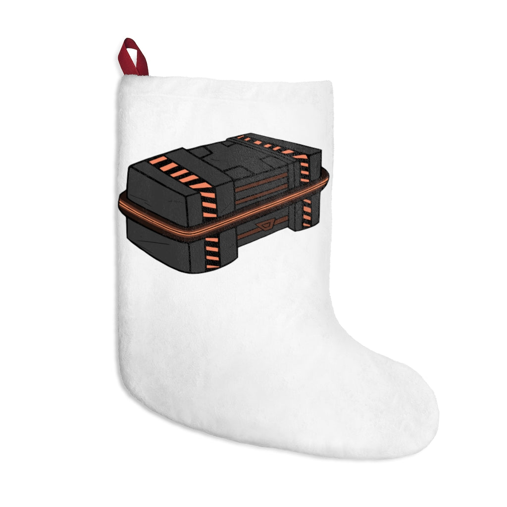 A set of personalized Christmas stockings hanging by a fireplace, featuring festive designs and a soft fleece texture.