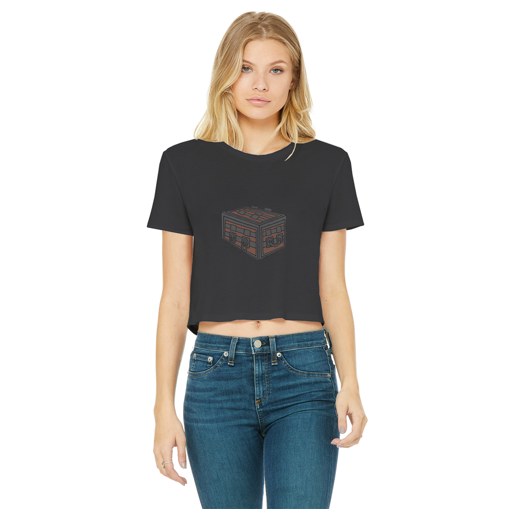 Crate Classic Women's Cropped Raw Edge T-Shirt in various colors with a raw edge hem and short sleeves.