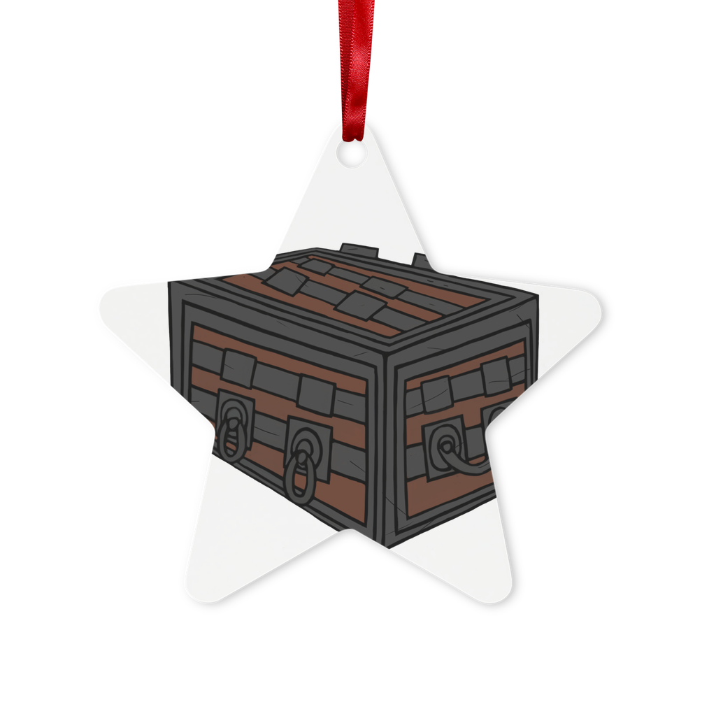 Crate Metal Hanging Ornament in hexagon and star shapes, featuring a gloss white finish and red ribbon for hanging.