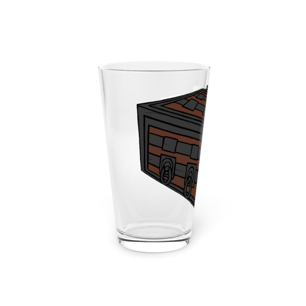 A clear 16oz Crate Pint Glass showcasing its elegant design, perfect for personalized printing.