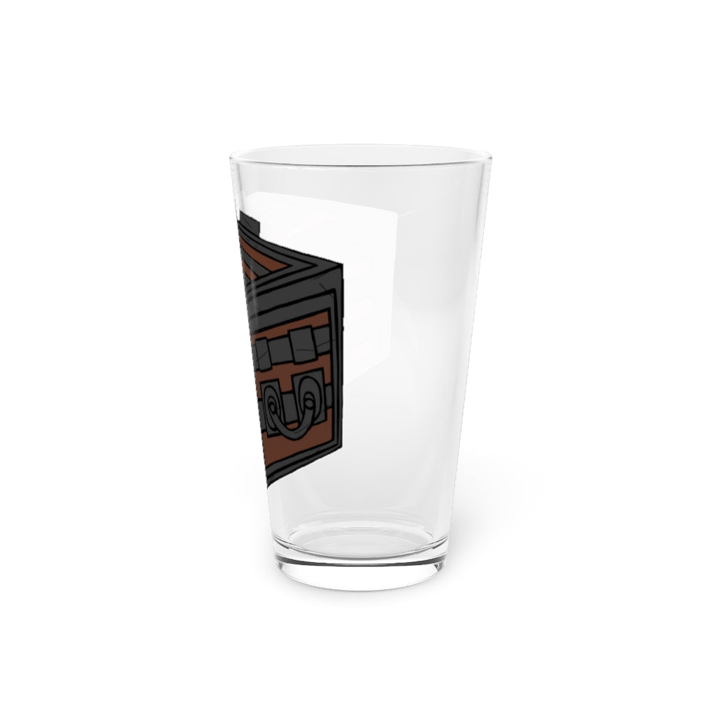 A clear 16oz Crate Pint Glass showcasing its elegant design, perfect for personalized printing.