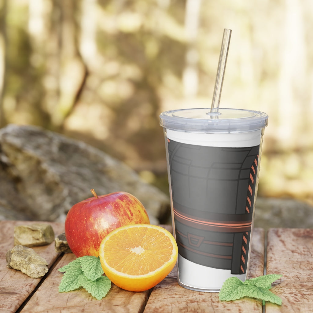 A colorful Crate Plastic Tumbler with Straw, showcasing a customizable design, perfect for parties and events.