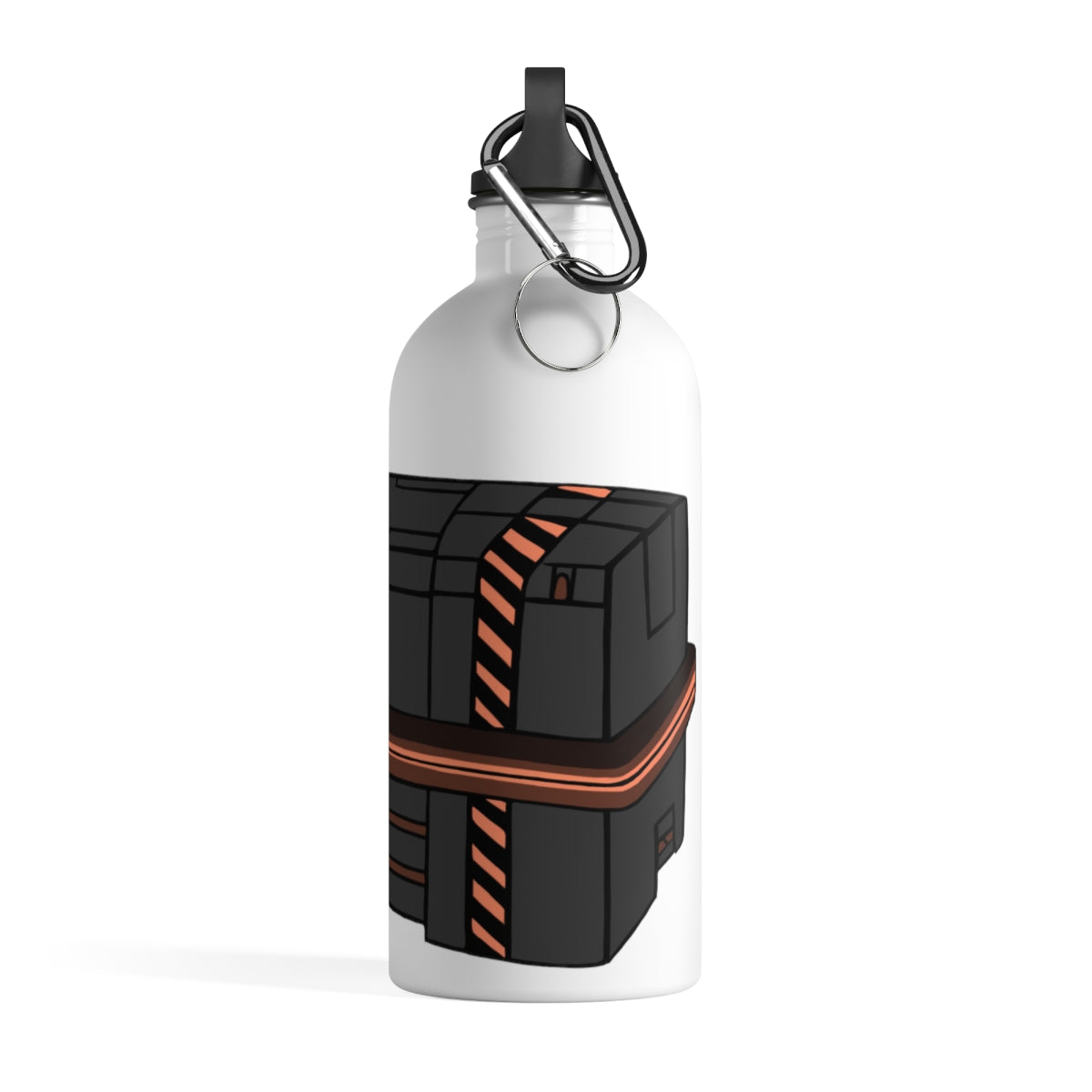 Crate Stainless Steel Water Bottle with a plastic screw top and carabiner, showcasing its sleek design and lightweight construction.