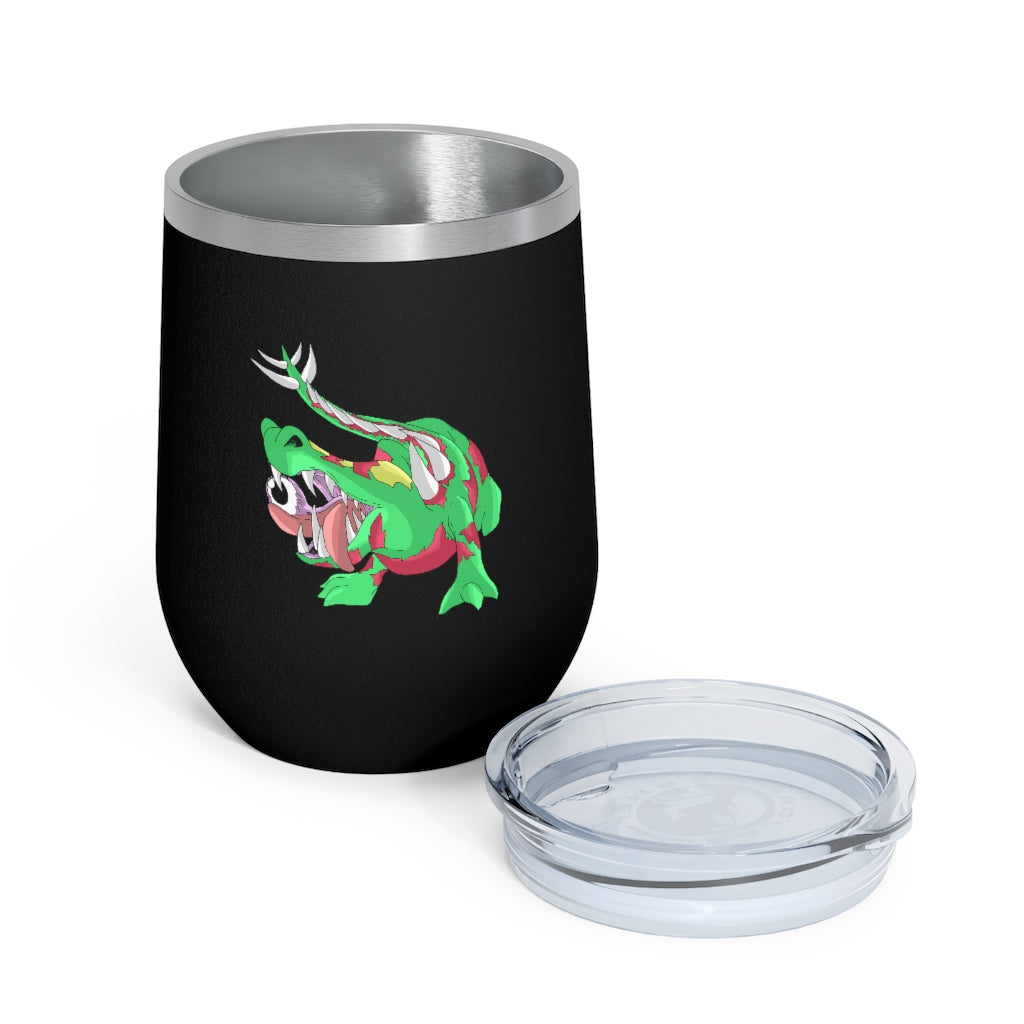 Crawnawsome 12oz Insulated Wine Tumbler in stainless steel with a clear lid, perfect for hot or cold beverages.