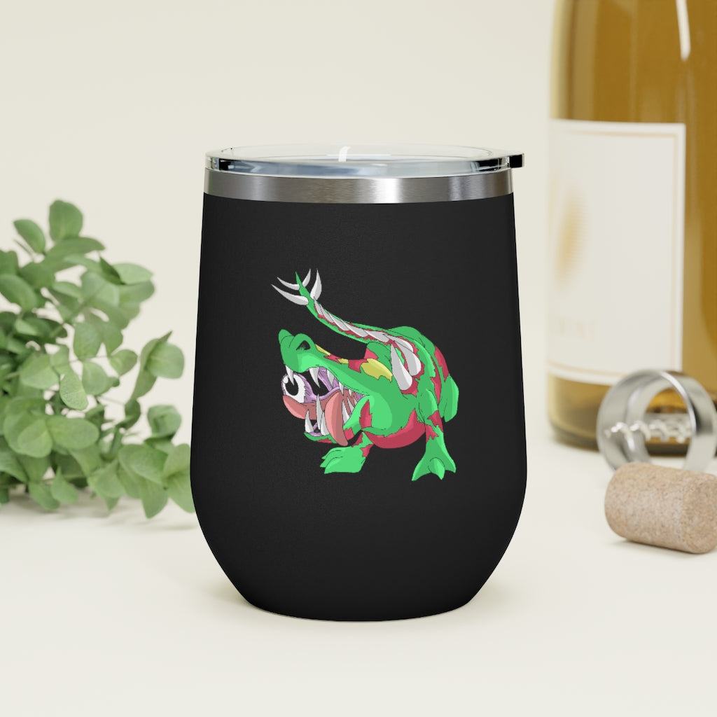 Crawnawsome 12oz Insulated Wine Tumbler in stainless steel with a clear lid, perfect for hot or cold beverages.