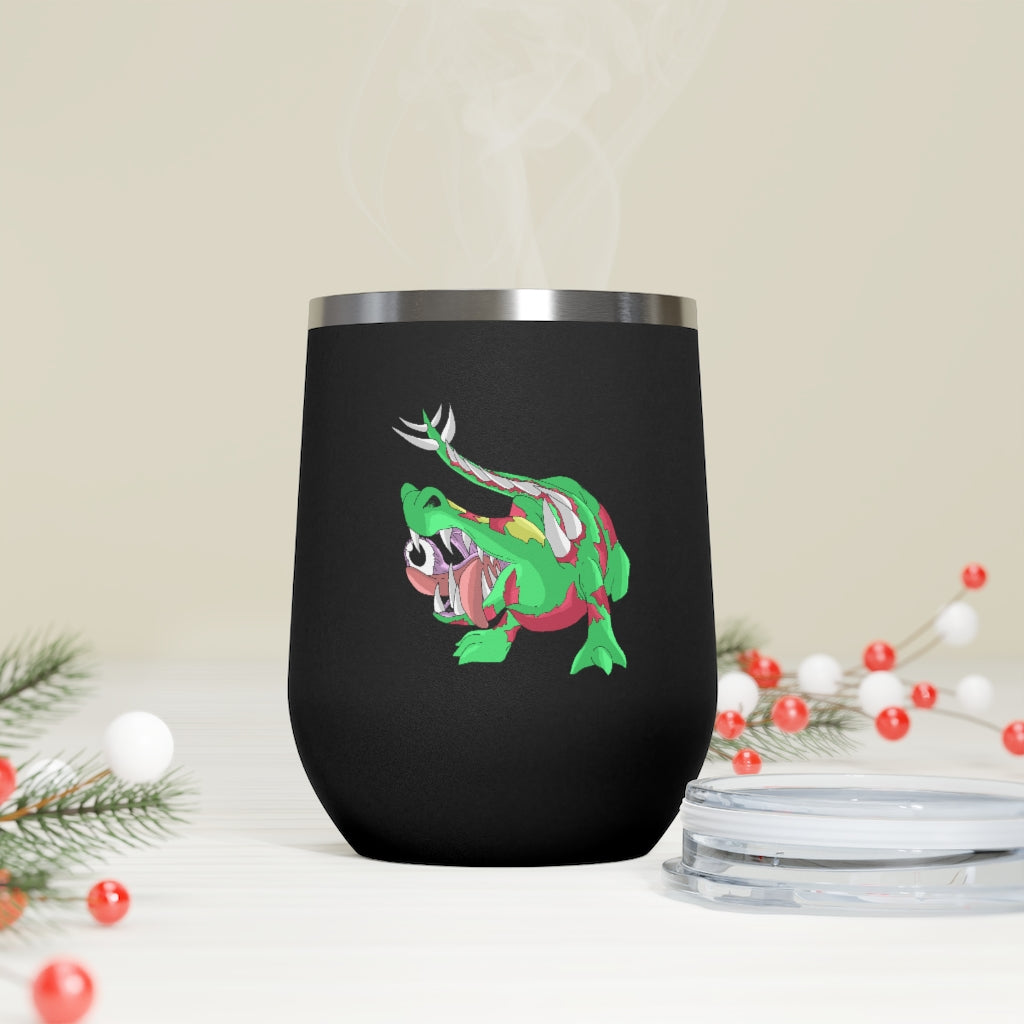 Crawnawsome 12oz Insulated Wine Tumbler in stainless steel with a clear lid, perfect for hot or cold beverages.