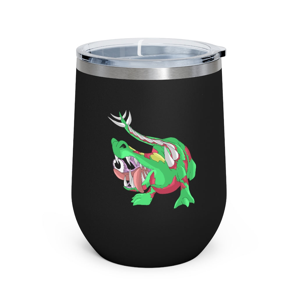 Crawnawsome 12oz Insulated Wine Tumbler in stainless steel with a clear lid, perfect for hot or cold beverages.