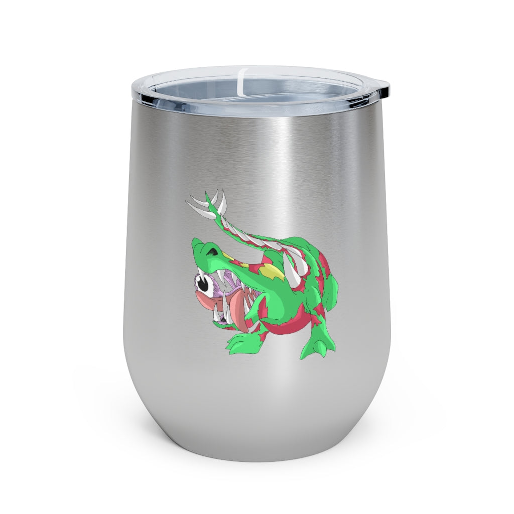 Crawnawsome 12oz Insulated Wine Tumbler in stainless steel with a clear lid, perfect for hot or cold beverages.