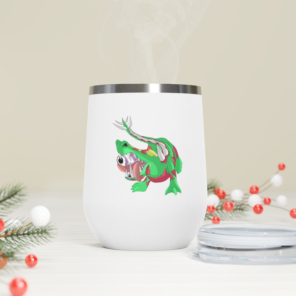 Crawnawsome 12oz Insulated Wine Tumbler in stainless steel with a clear lid, perfect for hot or cold beverages.