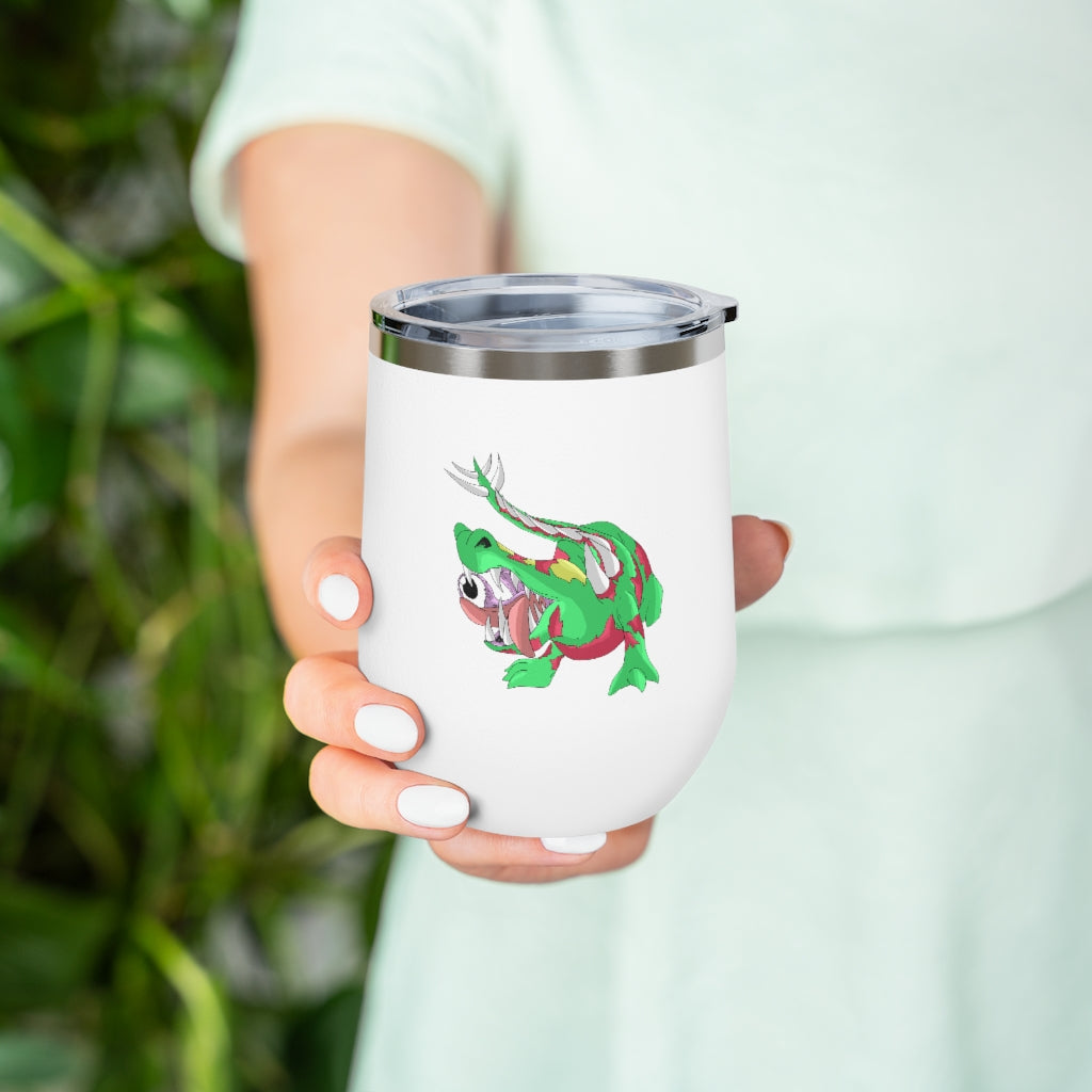 Crawnawsome 12oz Insulated Wine Tumbler in stainless steel with a clear lid, perfect for hot or cold beverages.