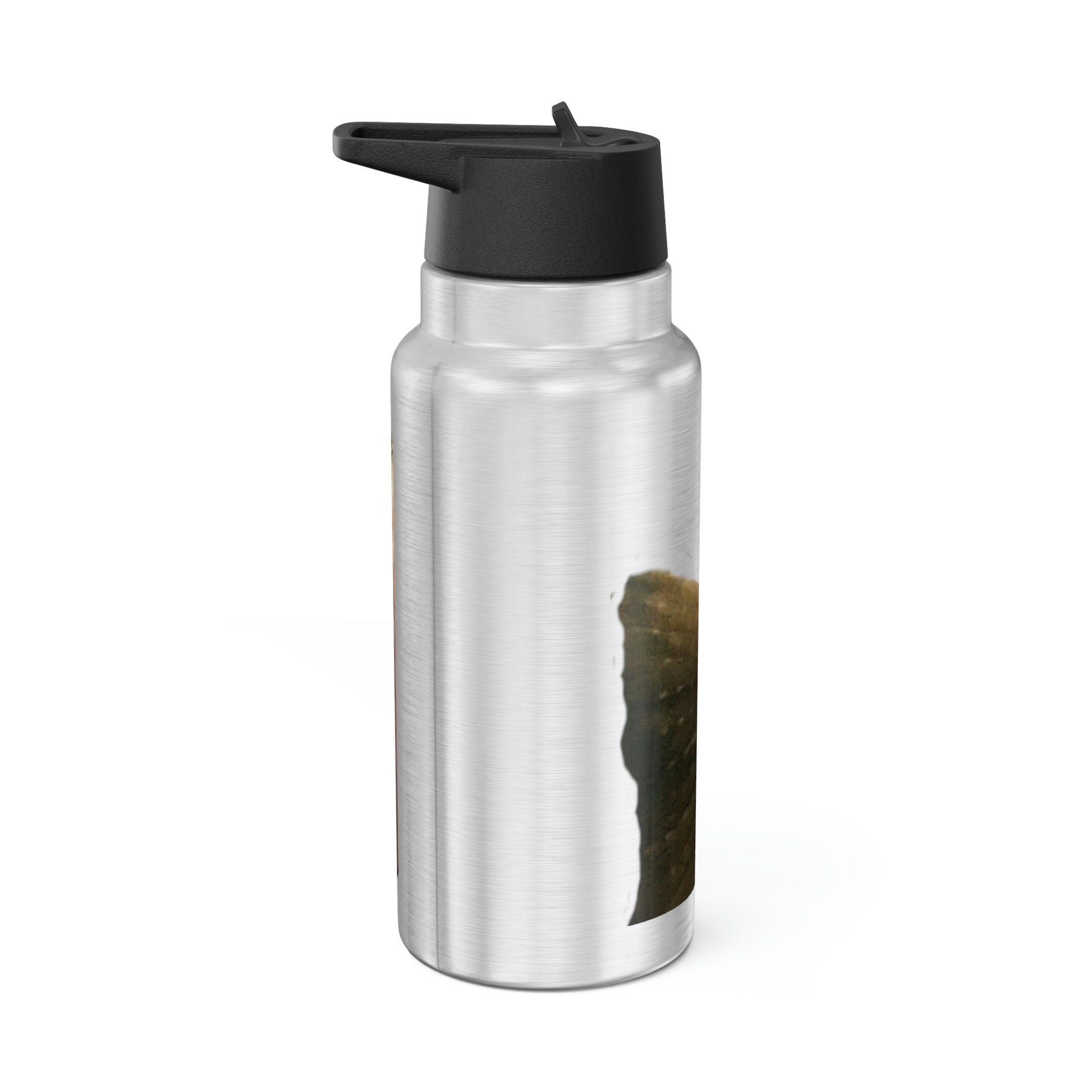 Cream Peach Fish Gator Tumbler, 32oz, featuring a stylish design with a black screw-on cap and included plastic straw.