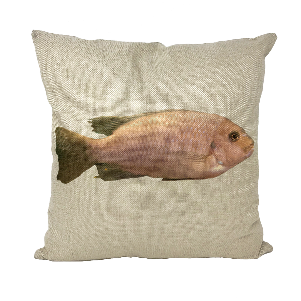 Cream Peach Fish Throw Pillows featuring stylish designs in various fabric styles, perfect for home decor.