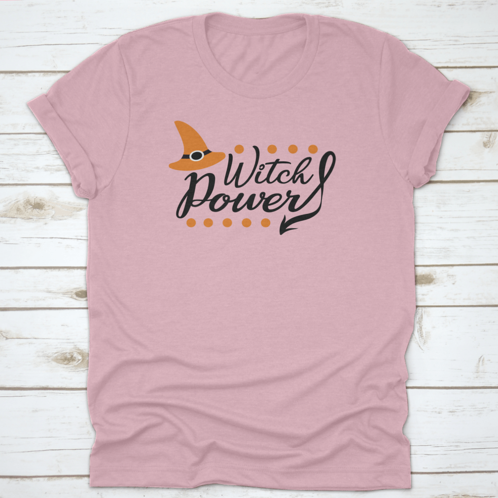 Creative Witch Power Inscription shirt featuring a traditional magic hat design with dots, made from 100% cotton.