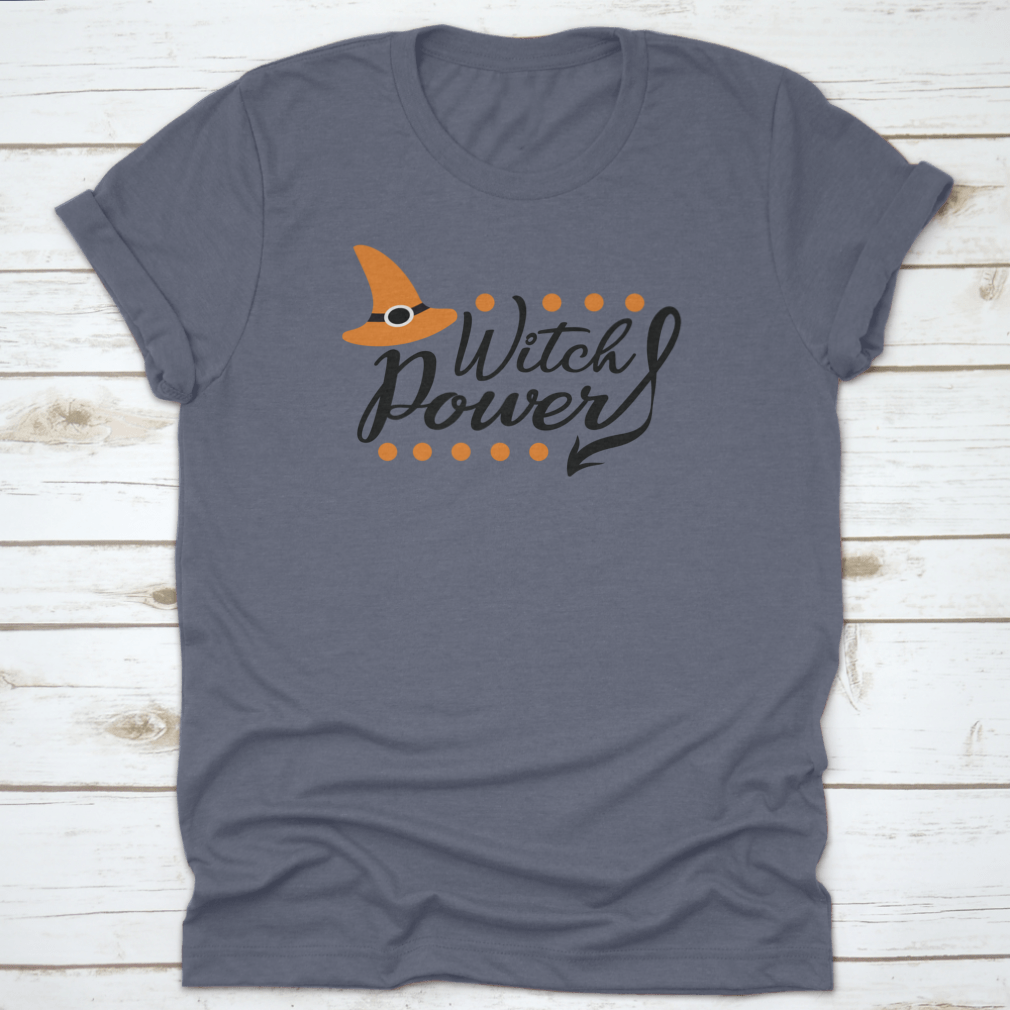 Creative Witch Power Inscription shirt featuring a traditional magic hat design with dots, made from 100% cotton.