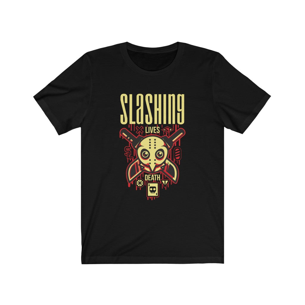 Crime of Slashing Streetwear Graphic T-Shirt in soft cotton with vibrant vinyl print, showcasing a stylish unisex design.