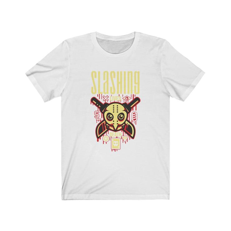 A stylish unisex T-shirt featuring the design 'Crime of Slashing', made from 100% soft cotton, perfect for casual wear.