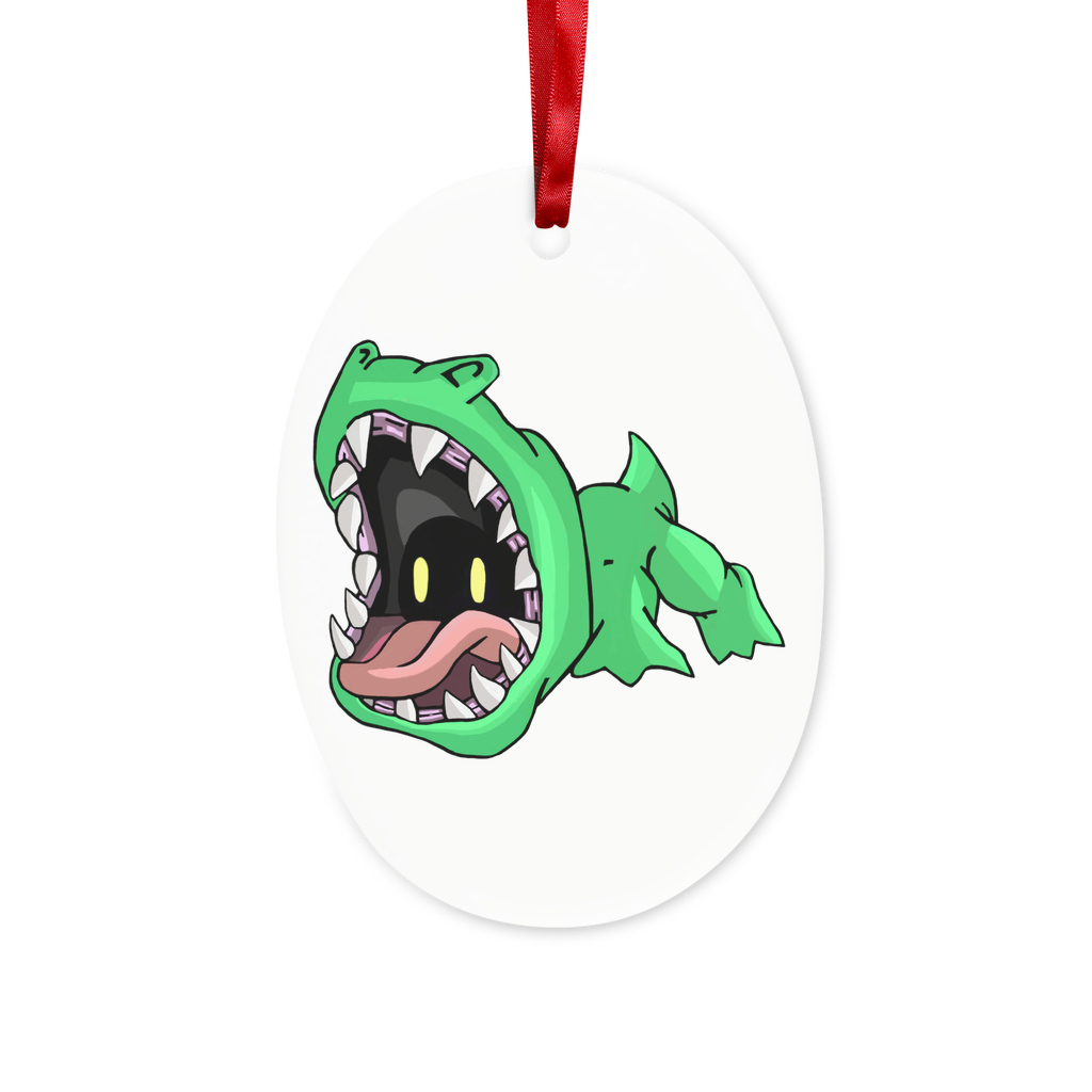 Crock Ceramic Hanging Ornament with red ribbon and gold string, perfect for Christmas decoration.